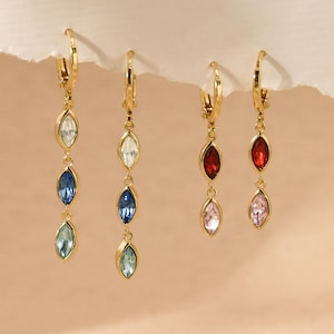 Custom Birthstone Earrings,Leaf Birthstone Earrings,Daily Earring,Custom Multiple Birthstone Earrings,Birthday Gift,Christmas Gift for Her