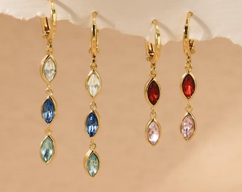 Custom Birthstone Earrings,Leaf Birthstone Earrings,Daily Earring,Custom Multiple Birthstone Earrings,Birthday Gift,Christmas Gift for Her