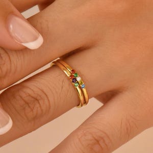 Family Birthstone Rings, Multi Birthstone Ring, Mothers Jewelry, Stackable Ring,Christmas Gift,Gift for Mom,Gift for Her,2,3,4,5 Stones Ring