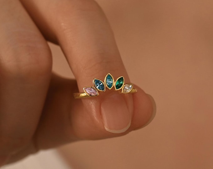 Custom Birthstone Ring, Stackable Birthstone Ring, Family Birthstone Ring, Anniversary Gift for Mom, Family Gift, Personalized Gift for Her