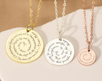 Spiral Custom Quote Necklace, Personal Message Necklace, Personalized Mantra Scripture Verse Book Song Lyric, Text Necklace, Christmas Gift