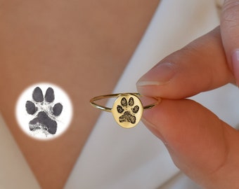Anillo con huella de pata personalizado, anillo con nombre de mascota, regalo conmemorativo para mascota, regalo de huella de bebé, joyería para mascota, regalo de baby shower, regalo del Día de la Madre para ella