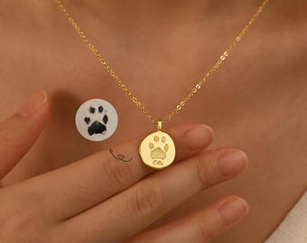 Engraved Actual Paw Print Necklace, Nose Print Necklace, Actual Paw Print Necklace, Cat Dog Paw Print Pendant,Pet Memorial Gift,Gift for Her