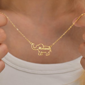Elephant Name Necklace,Custom Elephant Necklace,Animal Name Necklace,Cute Animal Jewelry,Elephant Gift,Protective Jewelry,Gift For Her
