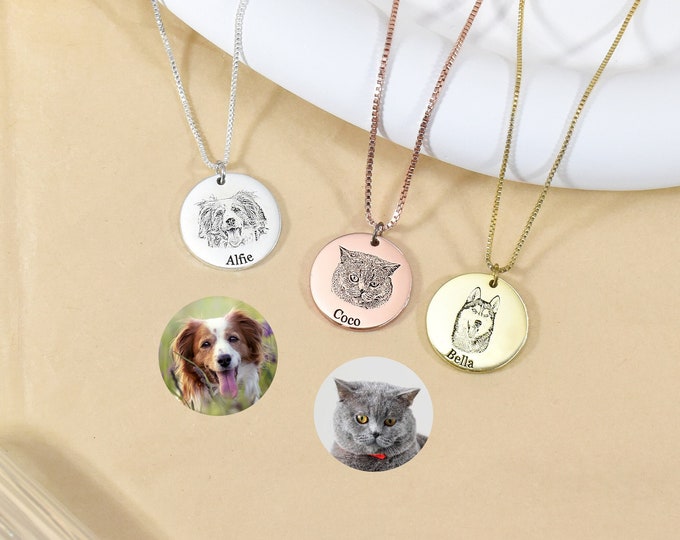 Pet Photo Necklace,Engraving Pet Portrait,Custom Pet Necklace, Pet Portrait Necklace, Dog Photo Necklace, Pet Memorial Gift, Dog Mom Gift