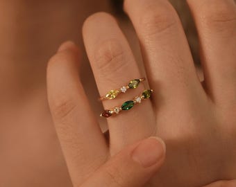 Custom Marquise Birthstone Ring,Dainty Sterling Silver Birthstone Ring, Stacking Ring, Custom Gemstone Band,Ring for Women, Birthday Gift