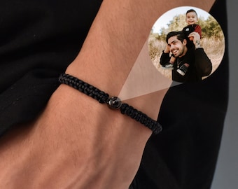 Custom Photo Projection Bracelet,Personalized Memorial Photo Bracelet Men,Braided Rope Bracelet, Christmas Gifts,Father's Day Gifts for Him
