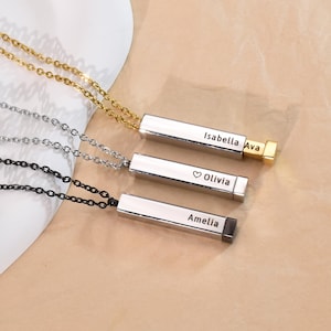 Collar de mensaje secreto personalizado, collar de barra 3D personalizado, collar de barra deslizante de mensaje oculto, regalo de dama de honor, regalo conmemorativo, regalos para ella