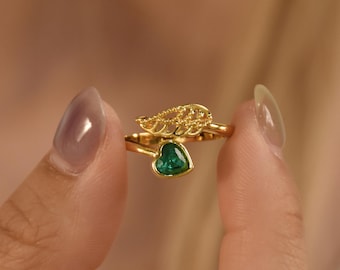 Anillo personalizado con forma de corazón y piedra de nacimiento, anillo con alas de ángel y piedra de nacimiento, anillo de ángel guardián, joyería conmemorativa, regalo de cumpleaños o de condolencia para ella.