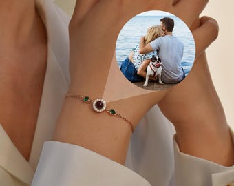 Custom Photo Projection Bracelet with Birthstone, Photo Memorial Bracelet,Personalized Photo Bracelet,Gifts for Mom,Birthday Gift for Her