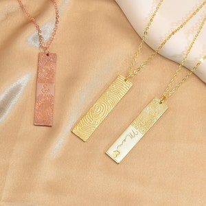 Bar Fingerprint Necklace,Your Fingerprint Necklace,Best Memorial Gift for Mom,Handwriting Necklace,Memorial Necklace,Fingerprint Jewelry