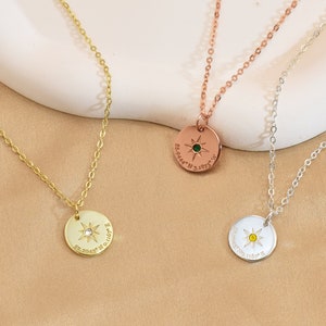 Pequeña brújula + collar de graduación de piedra de nacimiento, regalo de graduación de nuevos comienzos, joyería de regalo de graduación de 2024, regalos de graduación para ella, regalo de exalumnos
