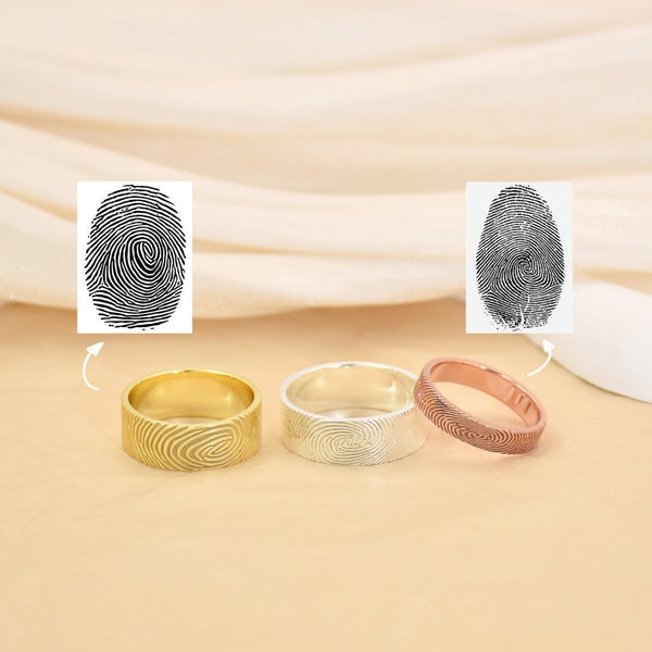 Custom Fingerprint Ring, Actual Real Fingerprint Band,Personalized Couples Ring,Wedding Bands,Men's Ring or Thumb Ring,Memorial Gift for Him
