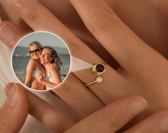 Anillo con proyección de foto personalizada, anillo con imagen personalizada en el interior, joyería con foto conmemorativa personalizada, regalo de aniversario, regalo de cumpleaños para ella.