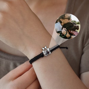 Personalized Photo Projection Bracelet,Custom Pet Photo Bracelet,Couple Bracelets,Pet Dog Paw Print Bracelet,Pet Memorial Gift For Her Him