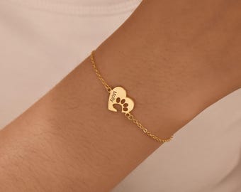Engraved Paw Print Bracelet,Pet Name Bracelet,Dog Name Bracelet,Pet Memorial Gift,Paw Bracelet,Christmas Gifts,Gift for Her, Dog Mom,Cat Mom