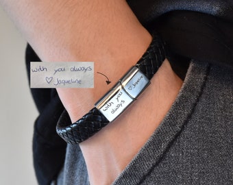 Personalized Leather Bracelet for Men,Mens Secret Message Bracelet,Actual Handwriting,Signature Bracelet for Him,Fathers Day Gift,Men's Gift