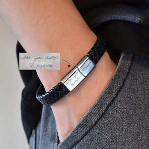 Gepersonaliseerde lederen armband voor mannen, heren geheime bericht armband, feitelijk handschrift, handtekening armband voor hem, vaderdagcadeau, herencadeau
