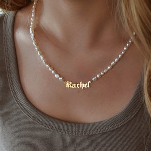 18K Gold Name Necklace,Personalized Pearl Name Necklace,Pearl Necklace for Mom,Bridesmaids Gift,Wedding Gift,Gift for Her,Freshwater Pearls