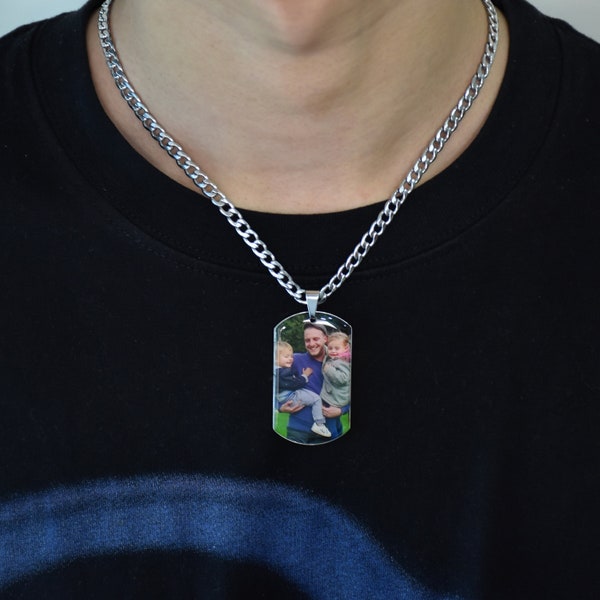 Custom Personalized Dog Tags with Your Picture,Photo Dog Tag Necklace,Mens Dog Tag Necklace Engraved,Gifts for Dad,Memorial Gift For Him