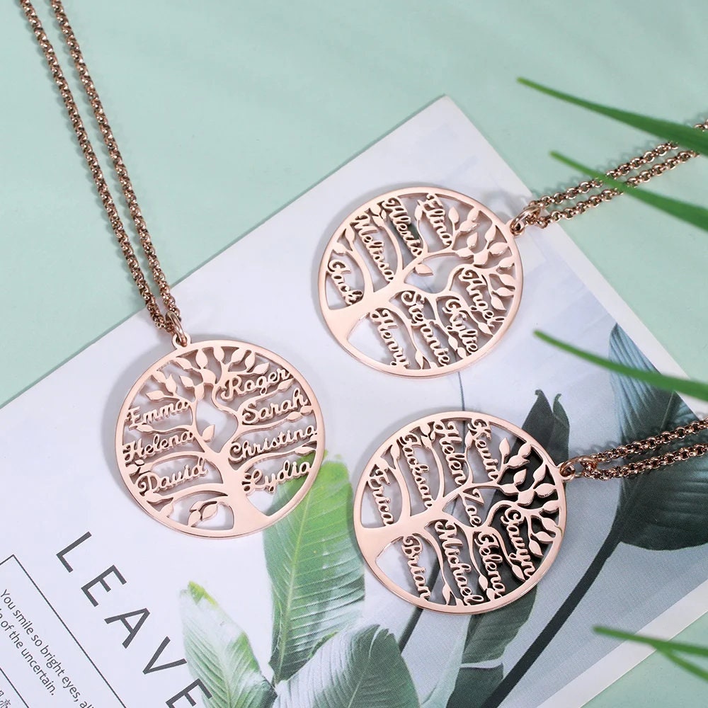 Family Name Necklace,personalized Family Tree Name Necklace,disc ...