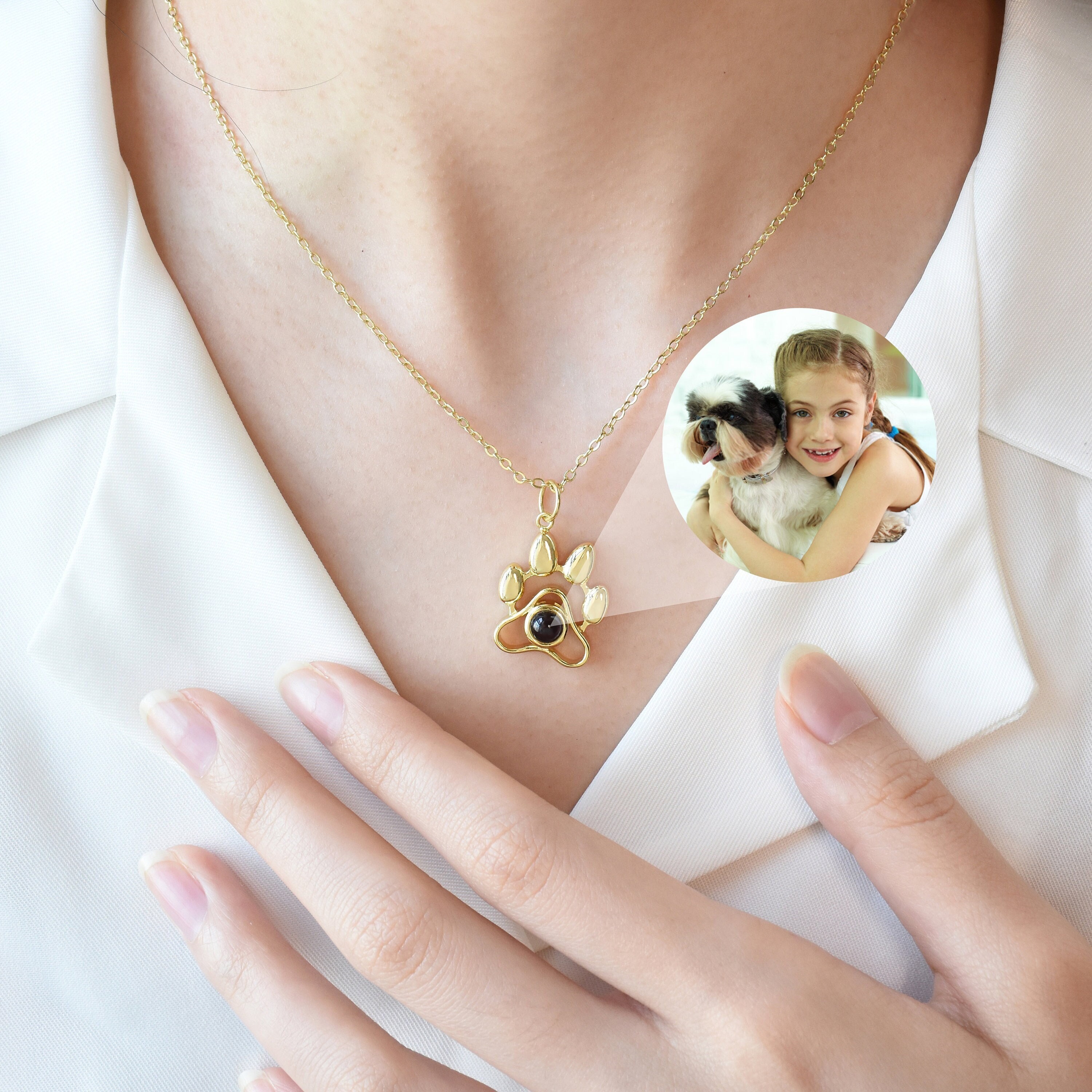 Personalized pet cheap paw projection necklace