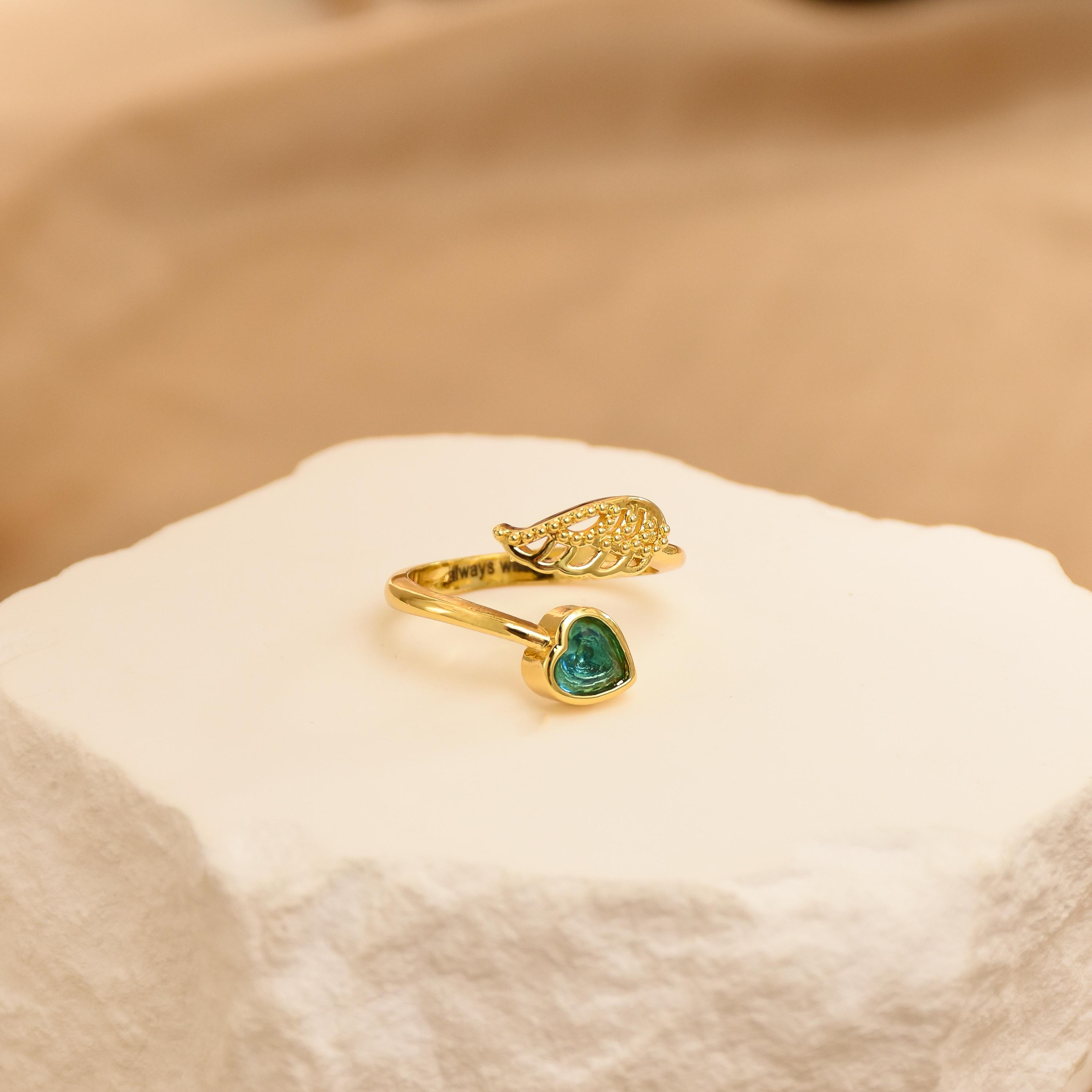 Custom Heart Birthstone Ring,angel Wing Ring With Birthstone,guardian ...