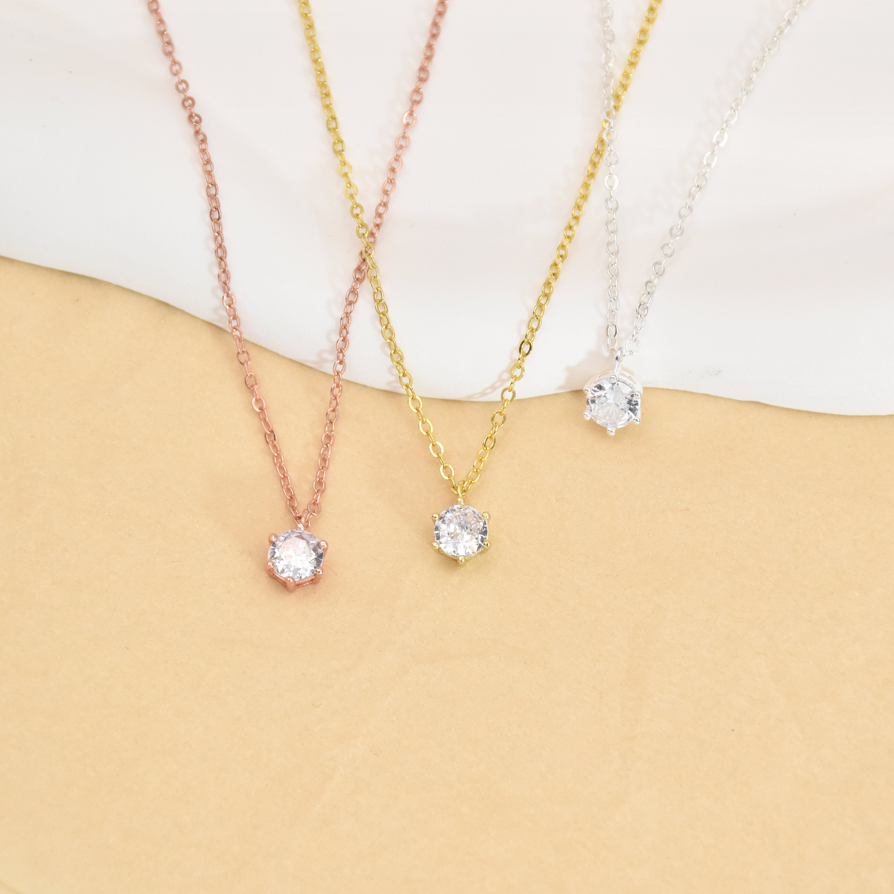 Minimalist Diamond Necklace, 925 Sterling Silver CZ Necklace ...