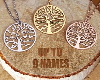 Family Name Necklace,Personalized Family Tree Name Necklace,Disc Necklace,Multiple Names Necklace,Gift For Mum, Christmas Gift,Name Necklace