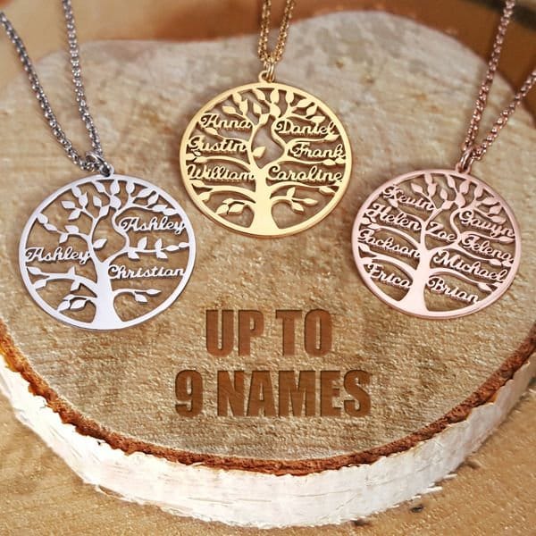 Collier nom de famille, collier prénom arbre généalogique personnalisé, collier disque, collier noms multiples, cadeau pour maman, cadeau de Noël, collier prénom