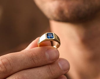 Anillo personalizado para hombre con piedra natal, anillo de sello personalizado para hombre, anillo grabado, regalo de cumpleaños para él, regalo del Día del Padre, regalo de aniversario.