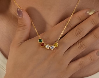Collar personalizado de plata de ley con corazón y piedra de nacimiento: joyería familiar