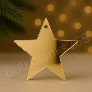 Gold Mirror Star Ornament Blank – Acrylic Christmas Ornaments in 3”, 4”, 5” | Single or Set of 3 | Blue, Red, Gold, Silver, Pink, Rose Gold