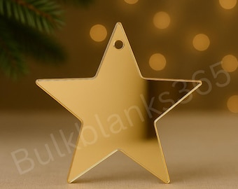 Gold Mirror Star Ornament Blank – Acrylic Christmas Ornaments in 3”, 4”, 5” | Single or Set of 3 | Blue, Red, Gold, Silver, Pink, Rose Gold