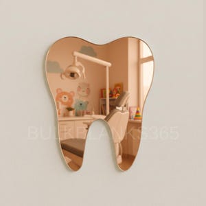 Silver Mirror Acrylic Tooth Shape Cutout – Dental Office Wall Decor, Laser Cut Dentist Gift, Smooth Tooth Silhouette Rose Gold Mirror