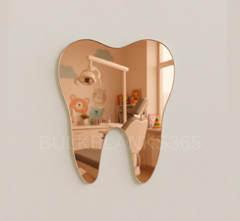 Silver Mirror Acrylic Tooth Shape Cutout – Dental Office Wall Decor, Laser Cut Dentist Gift, Smooth Tooth Silhouette Rose Gold Mirror