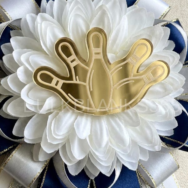 Bowling Pins Mum Trinket | Gold Mirror Acrylic Bowling Decor | Bowling Team Piece | Homecoming Mum Add On