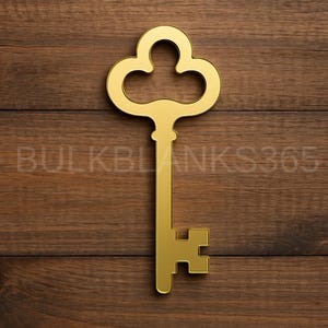 Gold Mirror Acrylic Key Blank – 1/8&quot; Thick Laser Cut Key Shape, Wedding Favor Tags, “Key to My Heart” Décor, Birthday & Housewarming Craft S