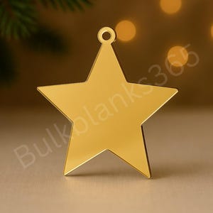 Gold Mirror Star Ornament – Acrylic Christmas Ornament Blank, DIY Holiday Decoration, Laser Cut Star Shape, Single or Set of 3