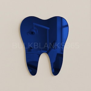 Silver Mirror Acrylic Tooth Shape Cutout – Dental Office Wall Decor, Laser Cut Dentist Gift, Smooth Tooth Silhouette Blue Mirror