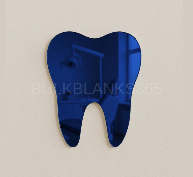Silver Mirror Acrylic Tooth Shape Cutout – Dental Office Wall Decor, Laser Cut Dentist Gift, Smooth Tooth Silhouette Blue Mirror