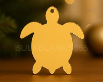 Gold Mirrored Turtle Acrylic Blank – Sea Turtle Ornament, Ocean Blank, Coastal Crafts & Engraving