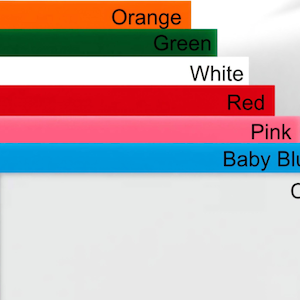 May include: A stack of clear plastic frames in various colors, including orange, green, white, red, pink, and baby blue. The frames are labeled with their respective colors.