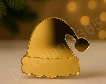 Santa Hat Ornament Blank – Acrylic Christmas Ornaments in 3”, 4”, 5” | Single or Set of 3 | Gold, Red, Silver, Pink, Rose Gold, Royal Blue