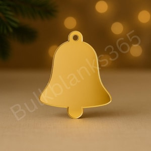 Gold Mirror Bell Ornament – Acrylic Christmas Ornament Blank, DIY Holiday Decoration, Laser Cut Bell Shape, Single or Set of 3