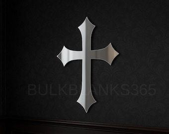 Gothic Cross Wall Mirror – Silver Acrylic Religious Décor | Elegant Gothic Home & Church Wall Art