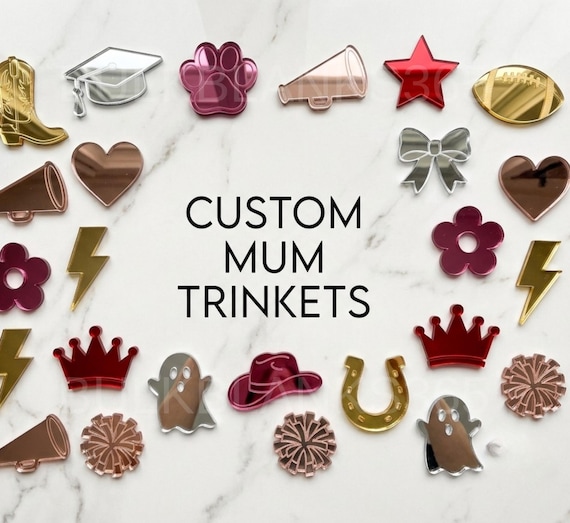 Custom Mirror Acrylic Mum Trinkets – Personalized Homecoming Shapes for Homecoming Mums, Custom Trinkets for Mums