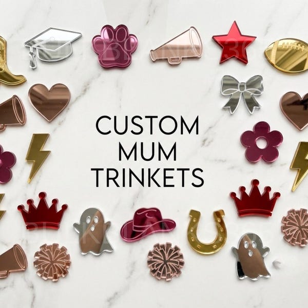 Custom Mirror Acrylic Mum Trinkets – Personalized Homecoming Shapes for Homecoming Mums, Custom Trinkets for Mums