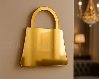 Decoración de pared para bolso acrílico con espejo dorado / Letrero de boutique de moda, decoración glamurosa para tocador y salón