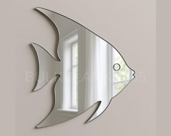 Silver Angelfish Mirror – Coastal Wall Decor, Beach House Mirror, Ocean Theme Room Decor, Nautical Bathroom Accent, Fish Shape Mirror